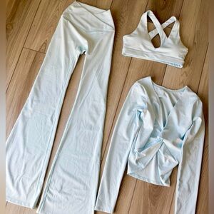Light Blue Yoga Set with Cross Back Top